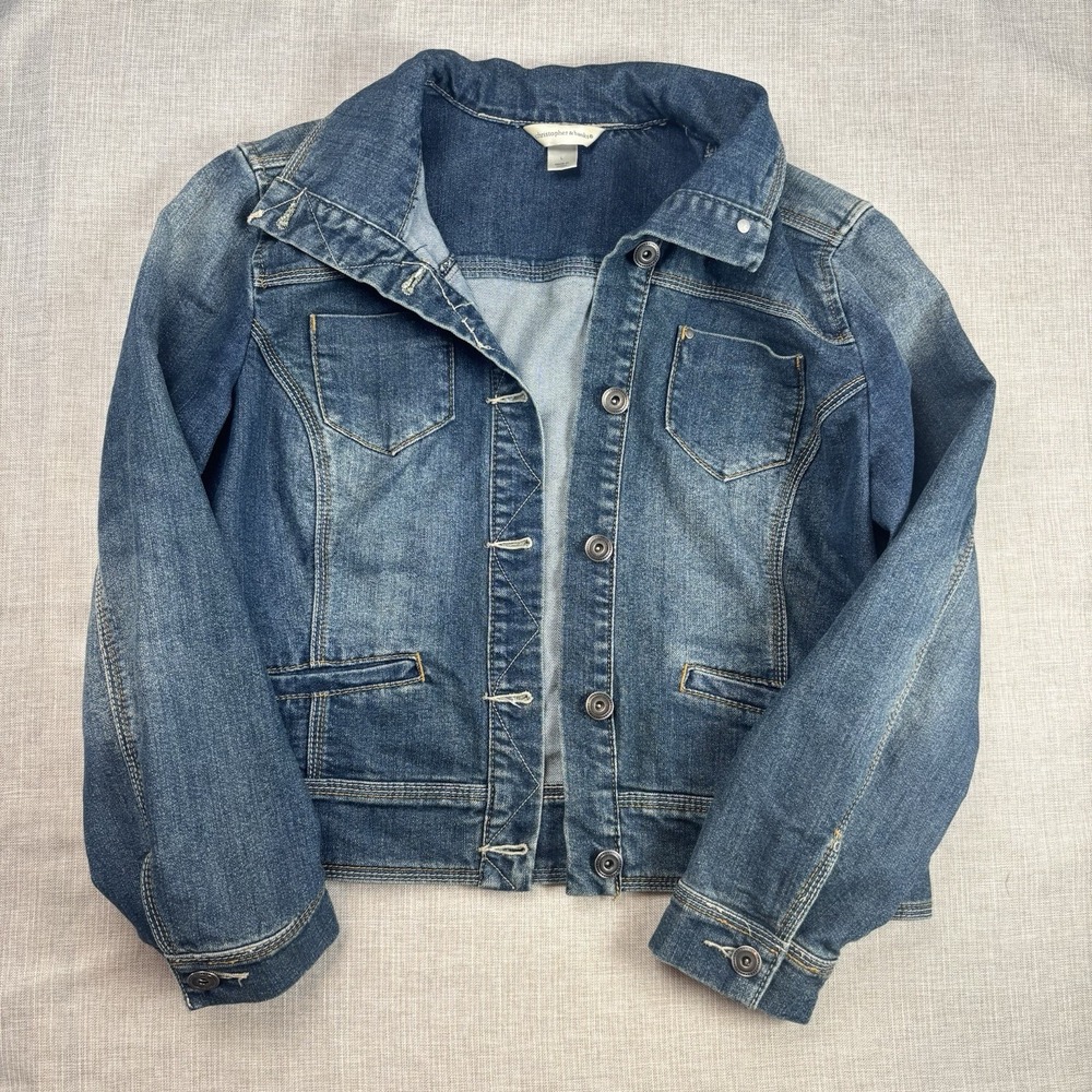 Christopher & Banks Womens Stretch Denim Jean Button Jacket Size L Large Blue
